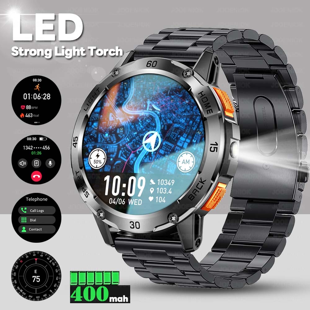 Smartwatch Rugged Watches For Men - Novo relógio inteligente militar robusto, bússola,