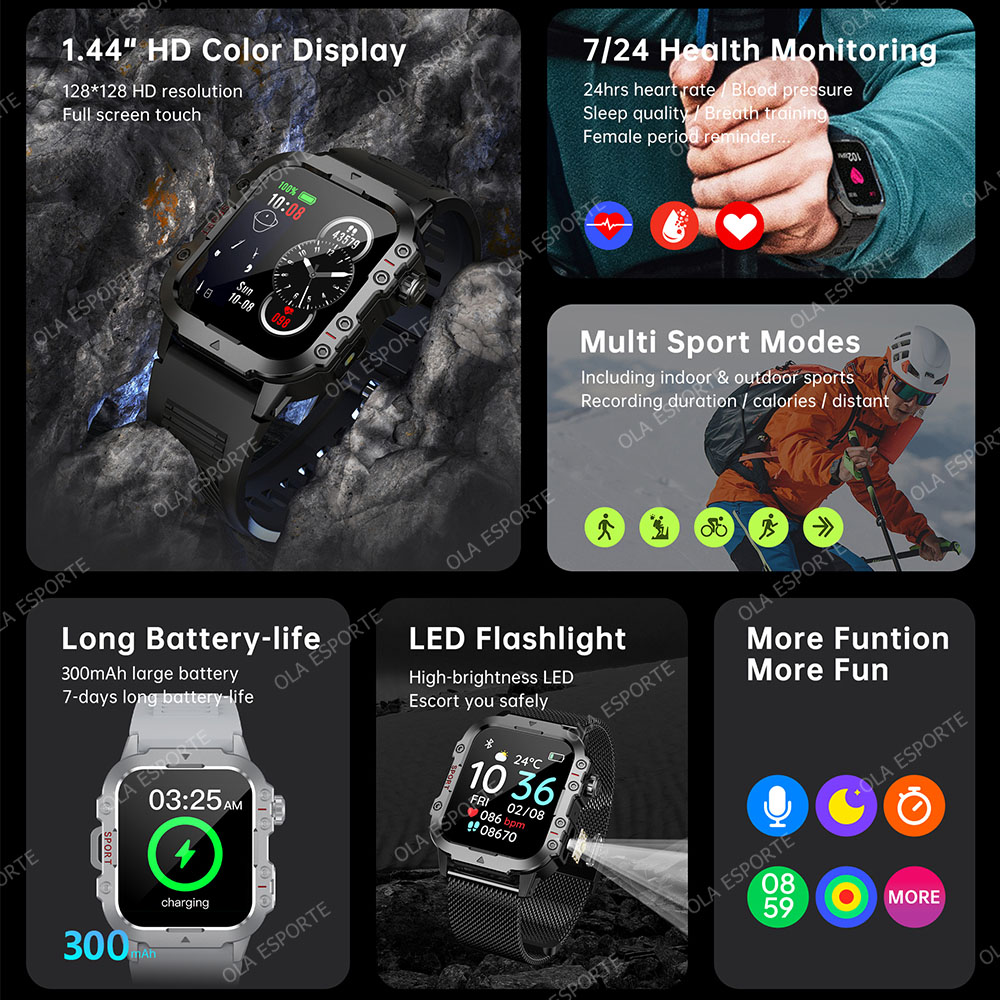 Novo Smartwatch Militar Robust - Smartwatch Rugged Watches For Men avaliação e preço